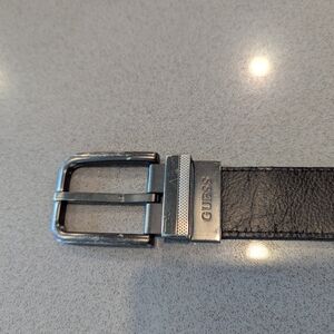 GUESS Black Leather Belt with Silver Buckle
